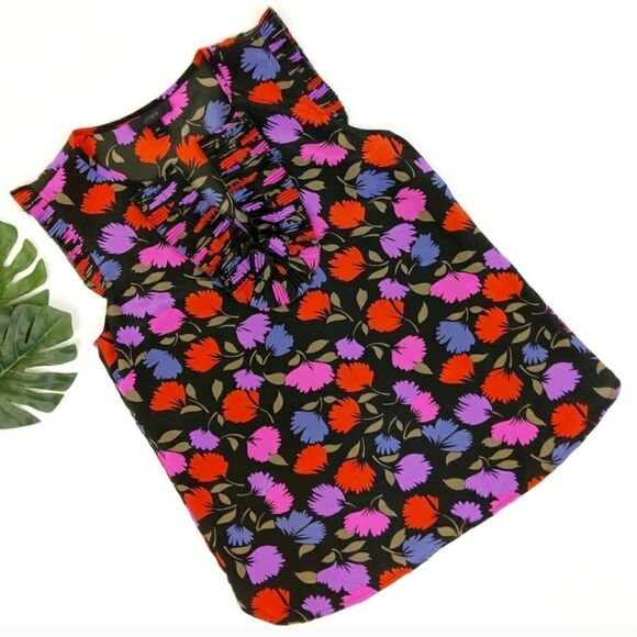 J.Crew Silk Floral Print Ruffle Blouse sz 2 - Picture 3 of 13